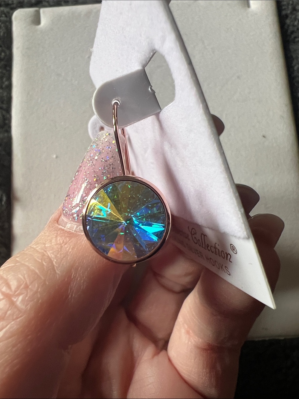 Collection B Iridescent Blue-Green Crystal Drop Earrings - AB crystals